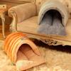Comfortable Semi Enclosed Cat House PU Leather Soft Puppy Sleeping Bag Winter Warm Windproof Cat Cave for Cat Dog
