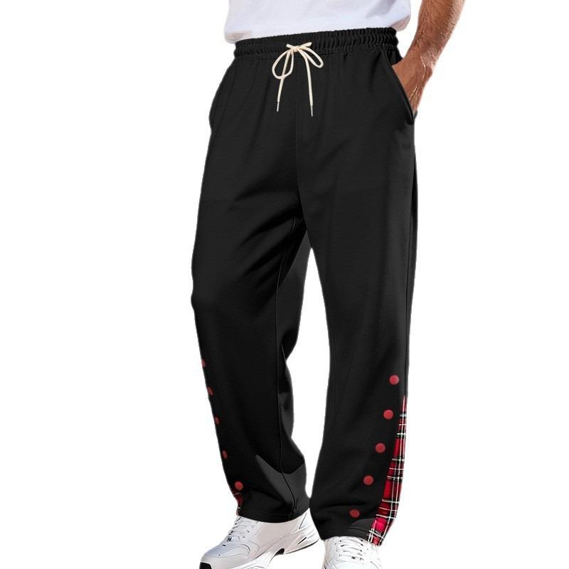 Men's Grey Plaid Patch Button Side Autumn Casual Sweatpants