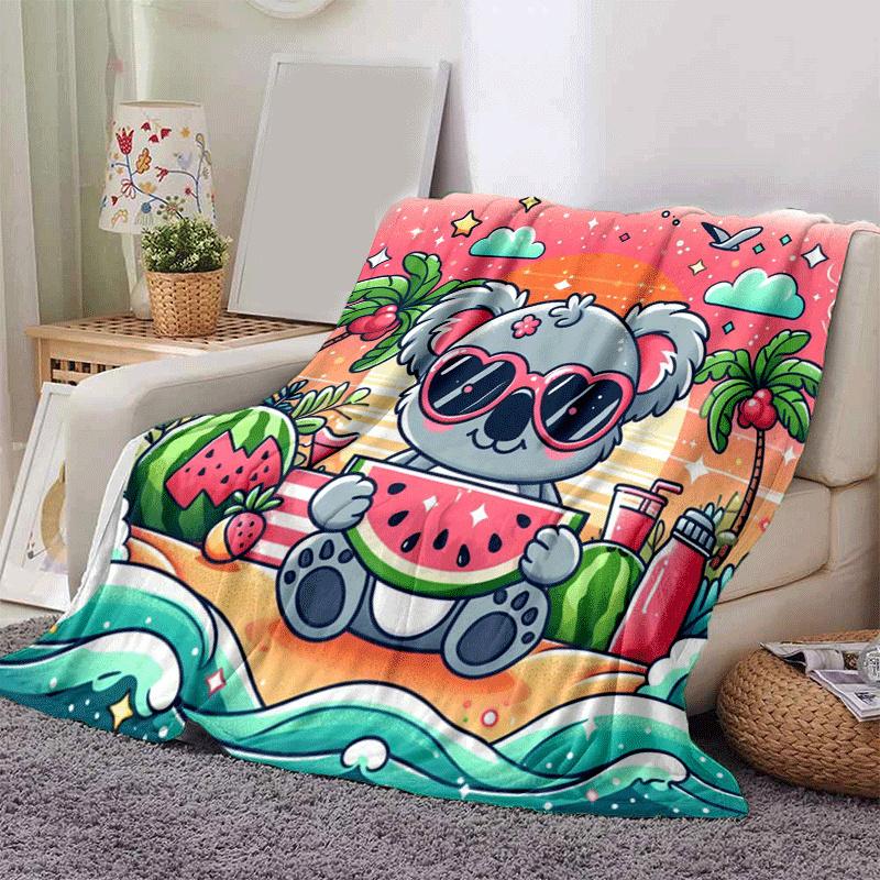 

1pc Cute Animals Printing Lightweight Flannel Blanket, Comfortable and Warm Blanket, for Camping Sofa Bed and Couch Office, in All Seasons 130cmx150cm