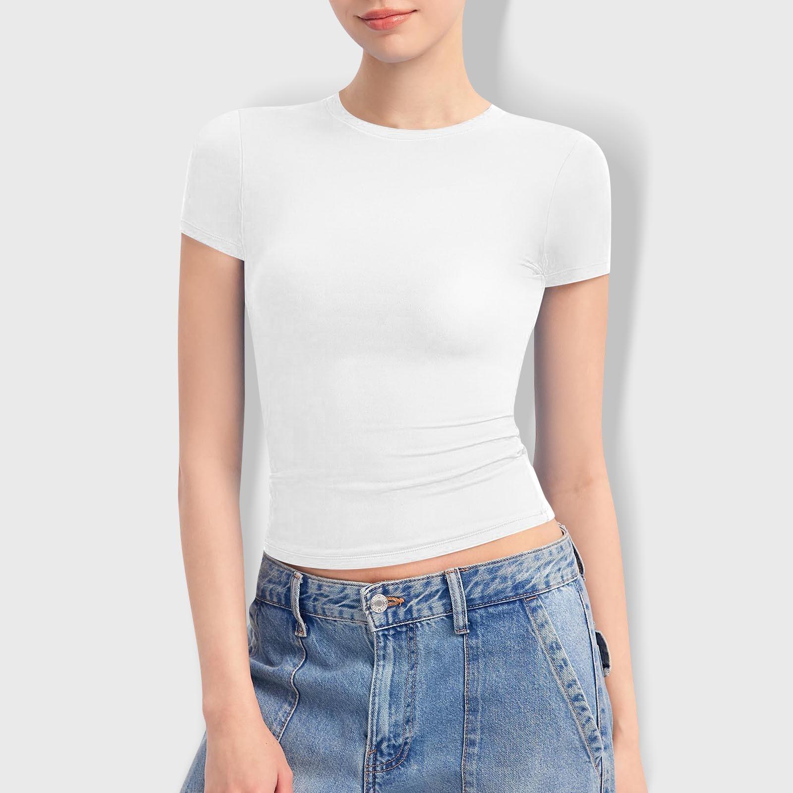 

Женские топы с круглым вырезом и короткими рукавами, облегающие футболки с двойной подкладкой, базовая футболка Cloud XS белый