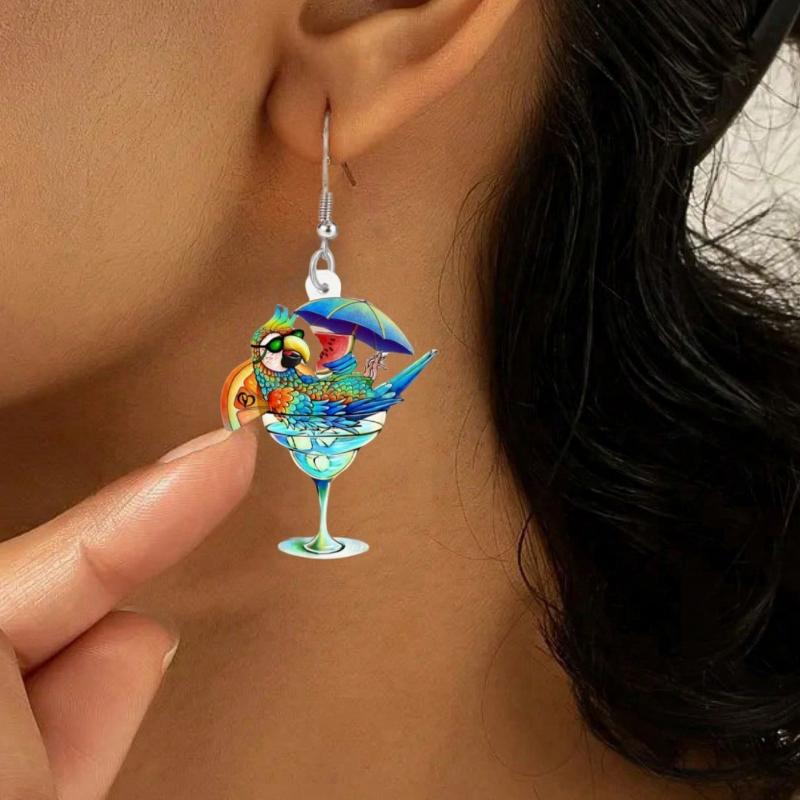 Double-Sided Flamingo Pendant Earrings, Summer Bird Print, Ideal for Vacation, Beach Party, Perfect Gift