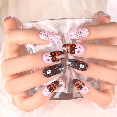 Most Popular 2025 New Halloween Collection Non-Toxic UV Gel 10-Piece Nail Stickers Spider Web Ghost Dark Style European Nails