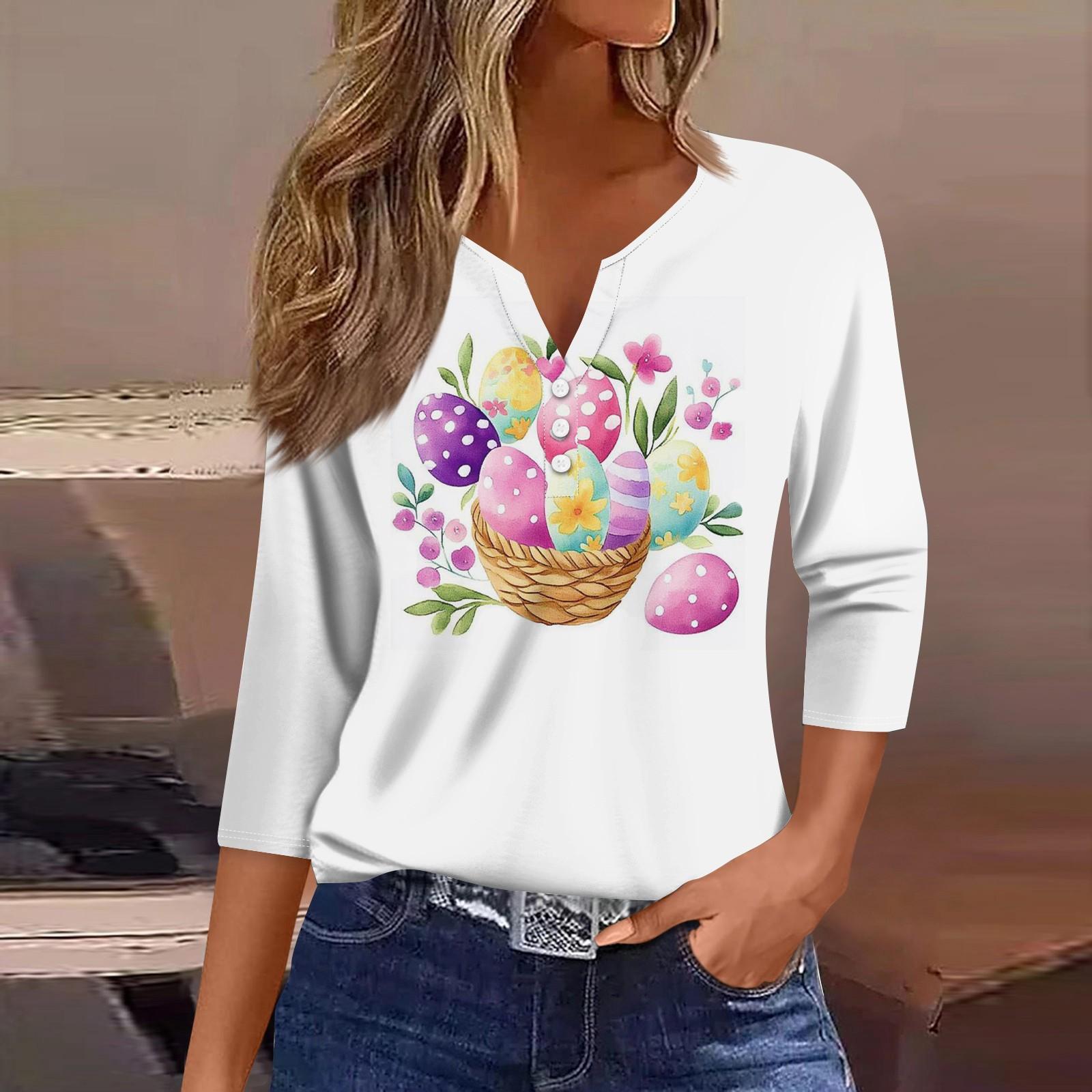 

Жен. Футболка Футболка С принтом Пуговицы Рукав 3/4 Повседневные Выходные Мода Классический V-образный вырез Обычный Топ M розовый