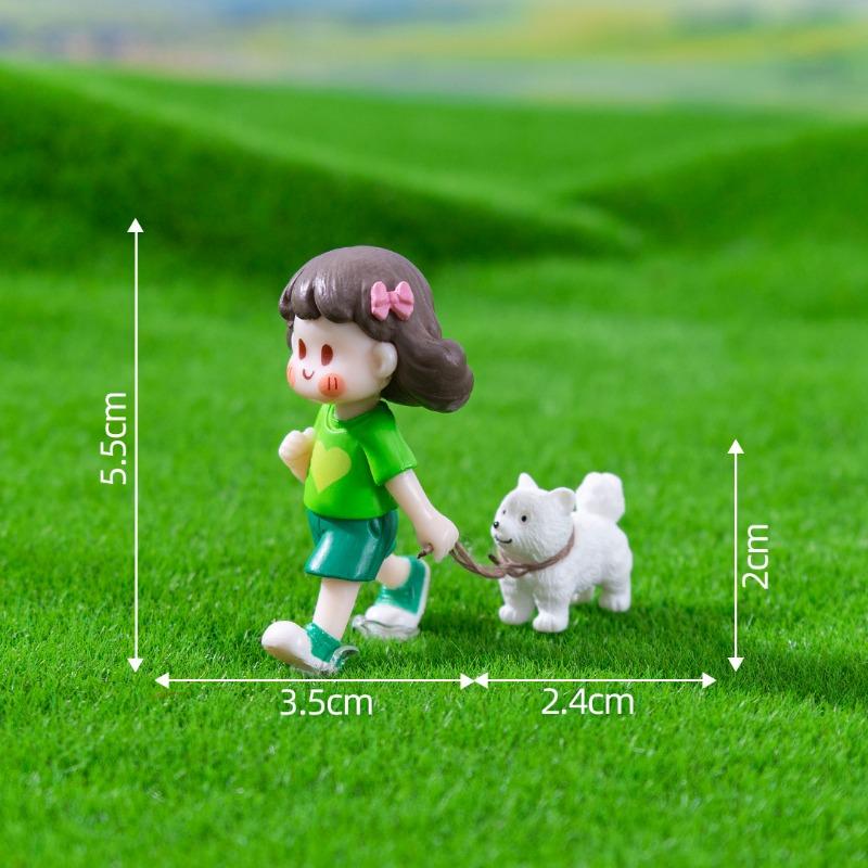 Micro-landscape Leisure Dog-walking Girl Dolls Dollhouse Decorations and AccessoriesMini Handmade Small Ornaments