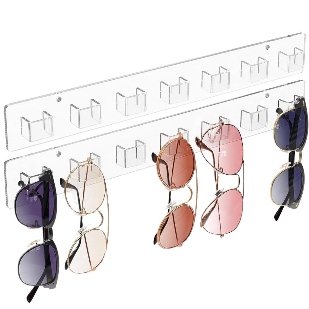 2 Pieces Acrylic Eyeglasses Shelf Wall Mounted Glasses Stand Transparent Acrylic Display Stand 14 Slots Sunglass Organizer