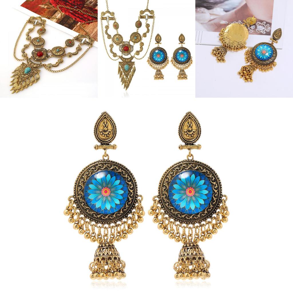 Ethnic Style Simulation Gemstone Decoration Women Necklace And Earring Set For Boho Fashion Lovers