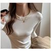 Women's Autumn And Winter Solid Color T Shirt With Brushed Long Sleeved Base Underneath