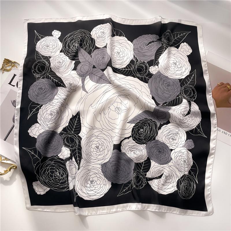 Silk Scarf Women'S Scarf Shawl 70Cm Korean Small Square Scarf Satin Surface Print Sun-Proof Headscarf