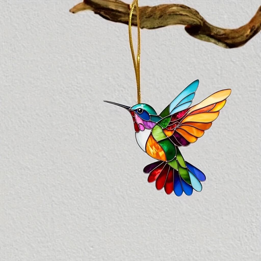

[2D Flat] Bohemian Style 2D Acrylic Hummingbird Ornament - Vibrant, Featherless, Power-Free Christmas Decoration for Car Rearview Mirror, Christmas Tr ST0001