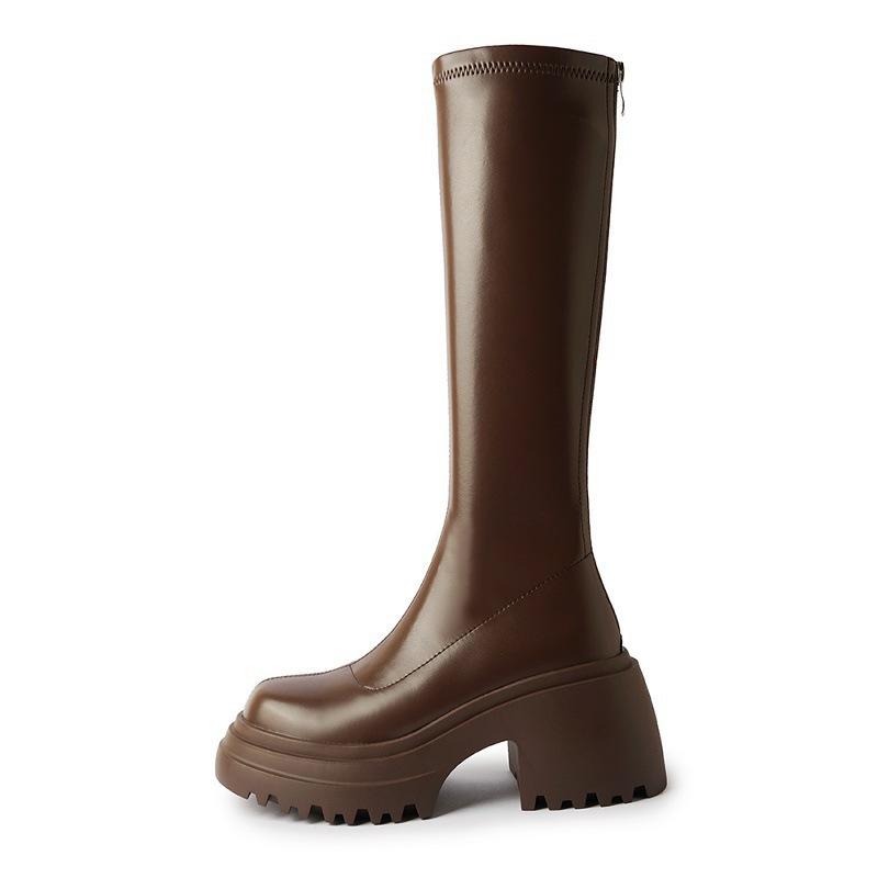 Skinny Elastic Skinny Boots 2025 Thick Heel Small Boots Women's Knight Boots Knee Boots