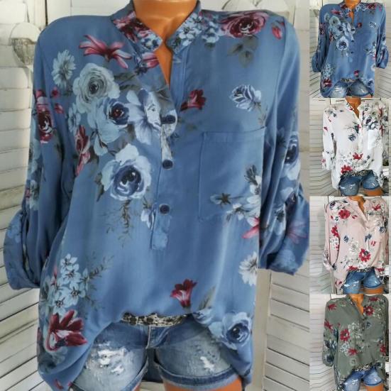 

Леди Рубашка Шифон С Длинным Рукавом Плюс Размер V-образным Вырезом Элегантная Леди