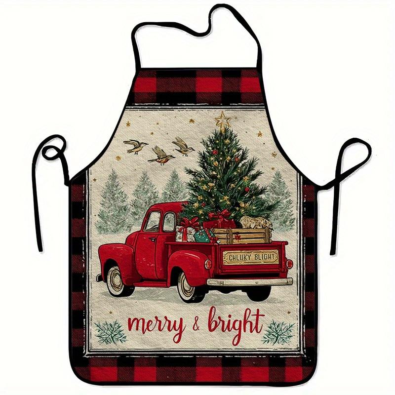 1pc 60x80cm Christmas Tree Decorative Pattern Printed Apron, Unisex, Stylish Home Workwear, Cooking Kitchen Apron, Durable and E