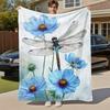 1PC Dragonfly FlowersOutdoor Flannel Blanket - Soft Plush Decor for Picnics, Camping, Bedroom, Playroom, Office, or Lunch Break 1224A