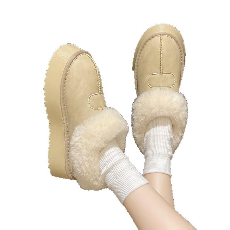 2025 New Popular Winter Velvet Platform Women's Shoes, Northeast Large Cotton Shoes, Leather Surface, Snow Boots, Women's Fur Integrated