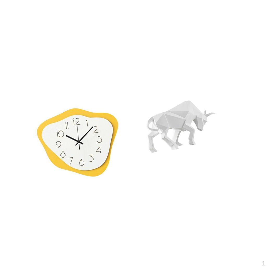 Modern Acrylic Wall Clock And Bull Statue Ornament Silent Timepiece Resin Sculpture for Office