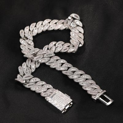 Colliers de chaîne à maillons cubains de 16mm, chaîne cubaine de luxe Miami pour hommes, Baguette en zircone cubique, bijoux Hip Hop