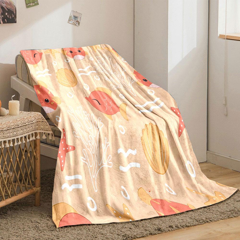 Cute Ocean Creatures and Coral Pattern print blanket soft and cozy perfect for the living room bed sofa or a nap,gift