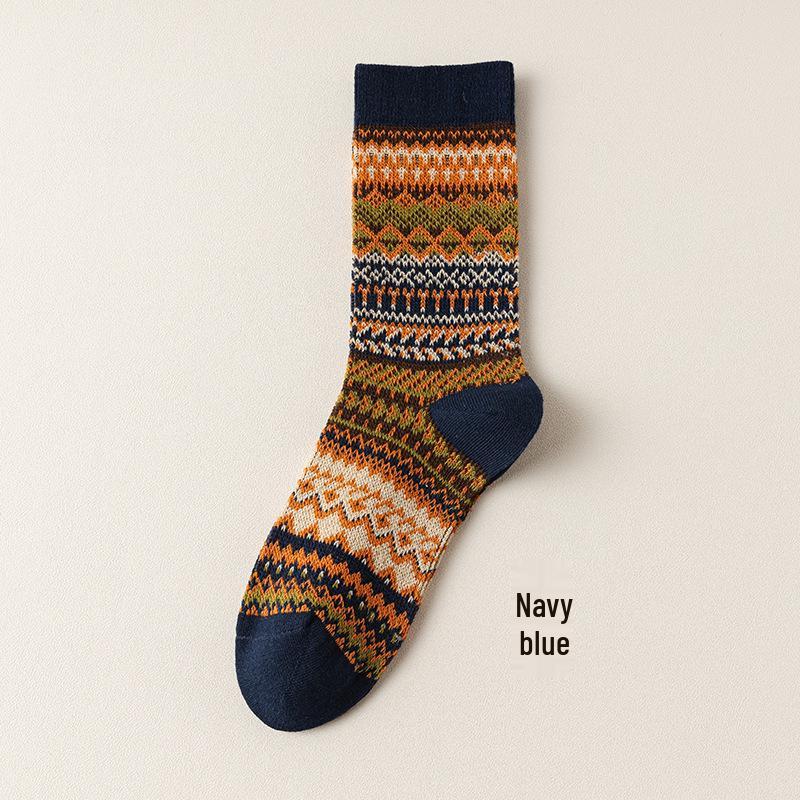 Autumn/Winter Retro Women's Y2K Mid-Calf Pile-Up Socks: Ethnic Style, Double-Needle, Odor-Resistant Cotton.