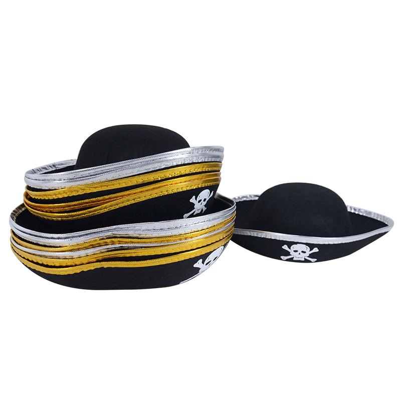 Tri Corner Pirate Hat Halloween Skull Print Captain Cap For Adults Children