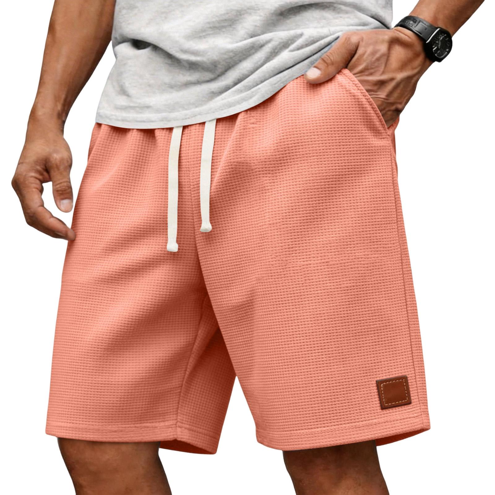

Men s Casual Shorts - Drawstring Elastic Waist Wide Beach Pants - Pocket Label Five-pocket Pants XXL рожевий