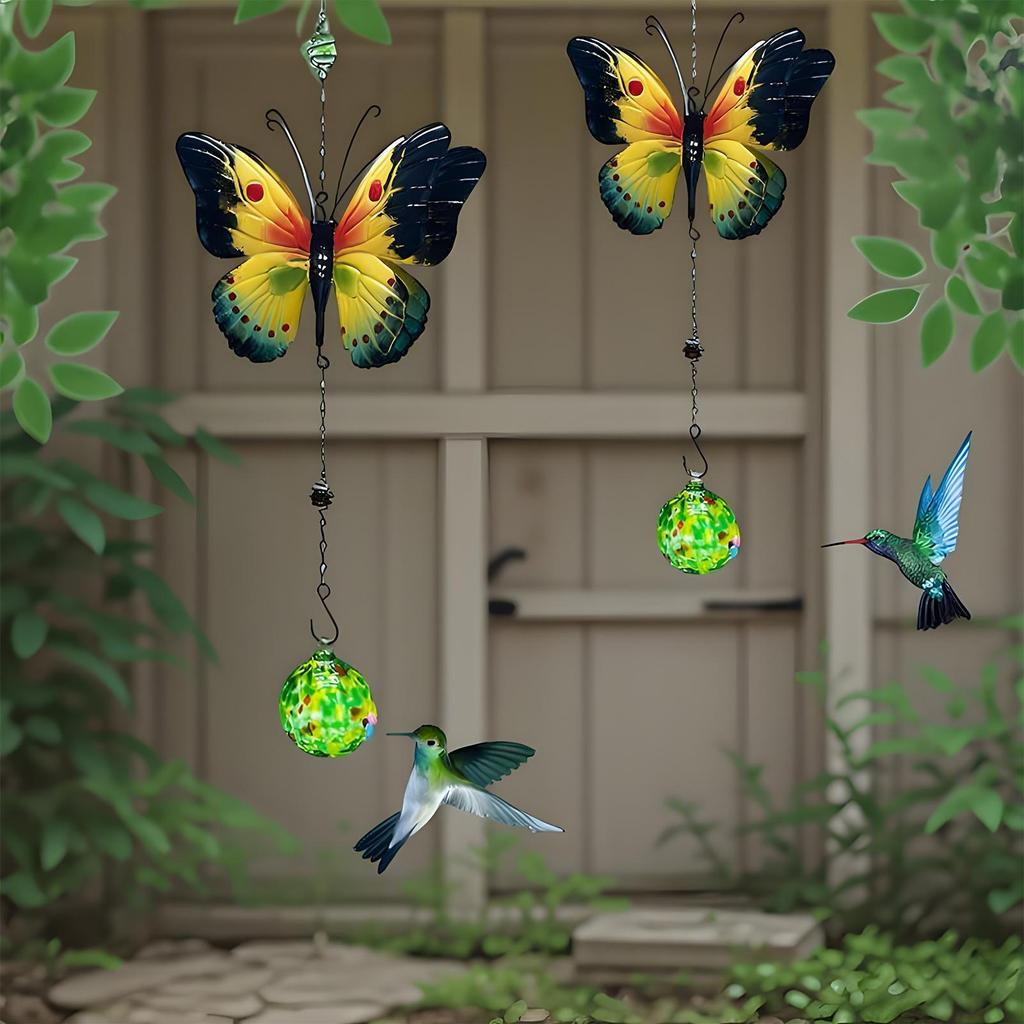 Mangiatoia per Colibrì in Vetro con Campanellino a Vento per Farfalle, Ornamento da Appendere in Ferro, Mangiatoia per Uccelli Selvatici, Decorazione per Giardino