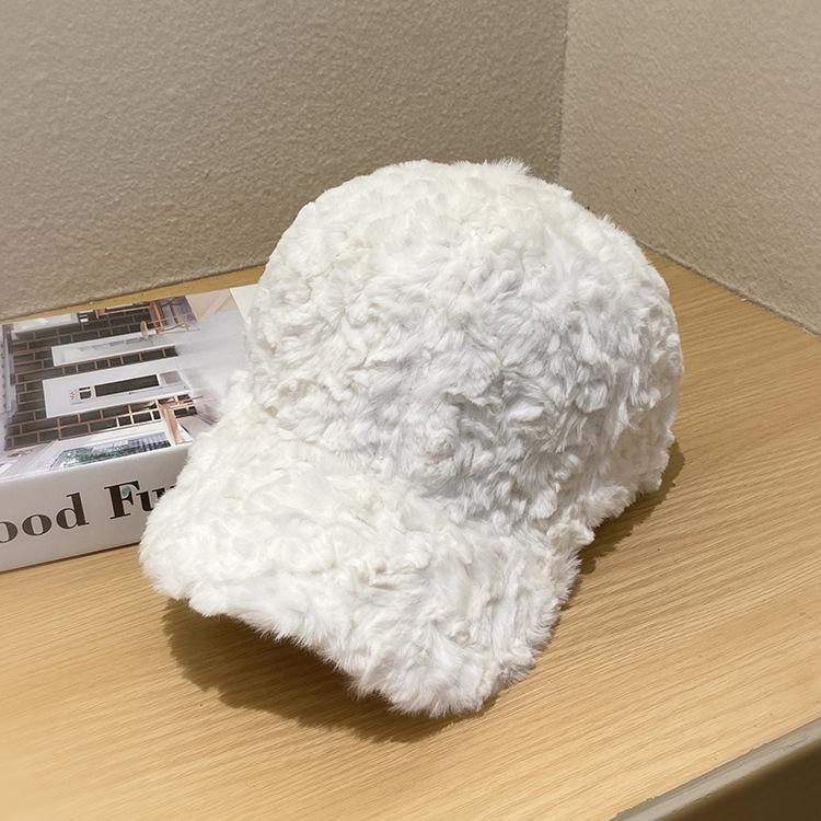 Plüsch-Baseballkappe Damen Herbst und Winter Gesicht klein warm Lammwollmütze vielseitig lässig Studentenmütze