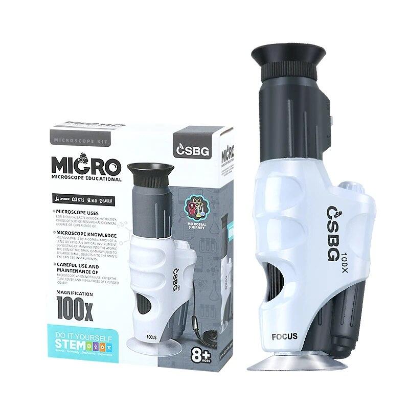 Kit microscopio portatile 100x Lab Mini microscopio tascabile portatile con luce a LED regalo per bambini