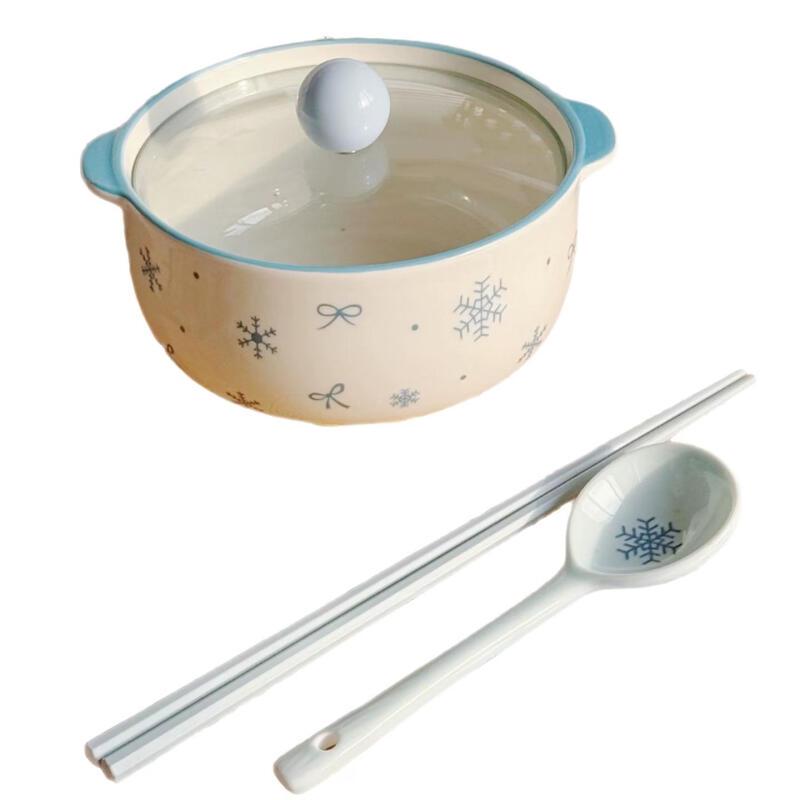 ZISIZ Nordic Ceramic Instant Noodle & Rice Bowl with Lid and Spoon Set