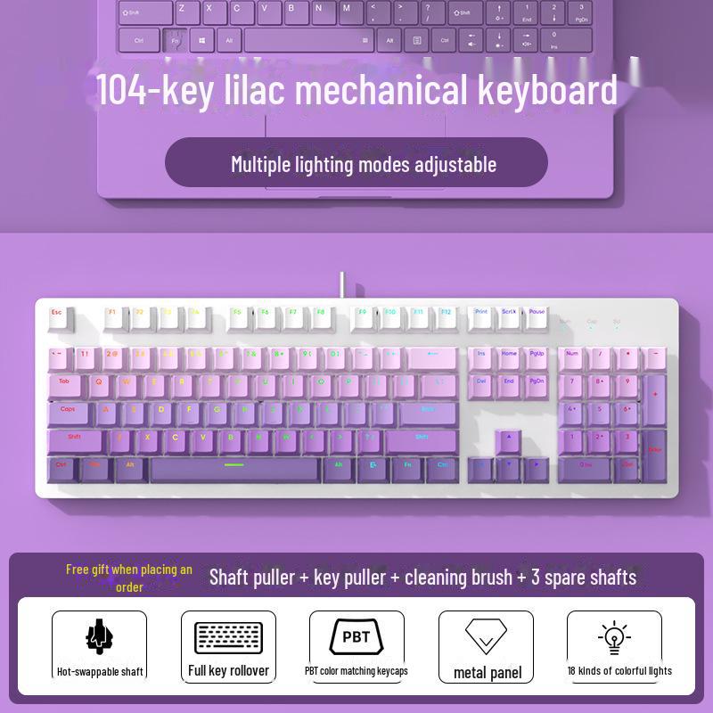 104-Key Wired Gaming Mechanical Keyboard, Blue/Black/Tea/Red/Silent Switches, Mahjong Sound, Hot-Swappable, Customizable