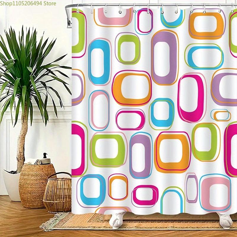 1pc Vibrant Geometric Circle Pattern Shower Curtain - High-End Elegant Bathroom Decor, Durable Polyester Fabric, Machine Washa