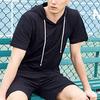 Men Short Sleeve Solid Color Hooded Drawstring T-shirt Pullover Tee Shirt for Daily Wear