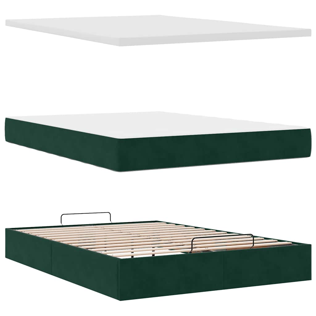 Ottoman Bed with Mattress & LEDs Dark Green 140x190 cm Velvet