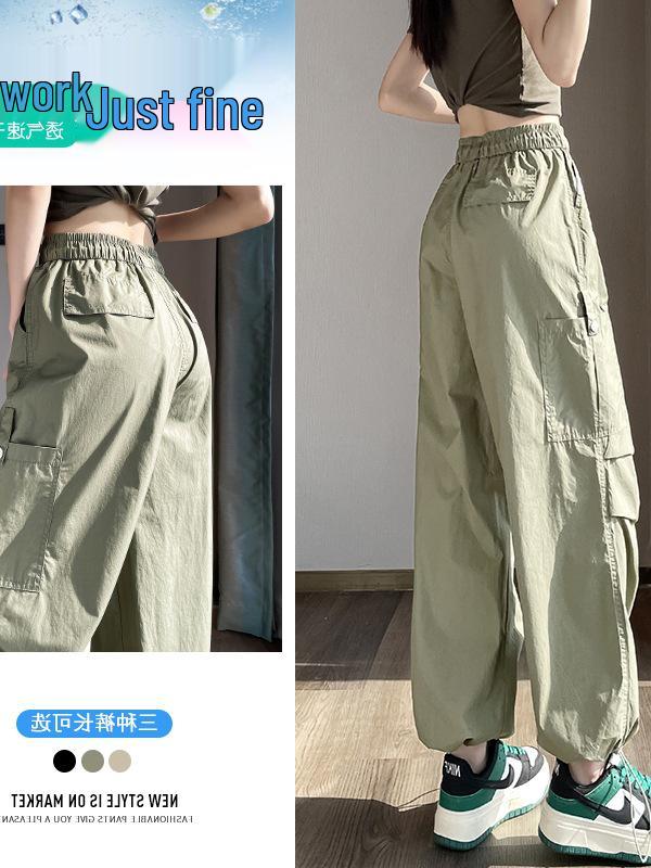In-Stock Quick-Dry Wide Leg Cargo Pants for Women - High Waist, Cuffed, Two-Way Style, Spring/Summer Collection