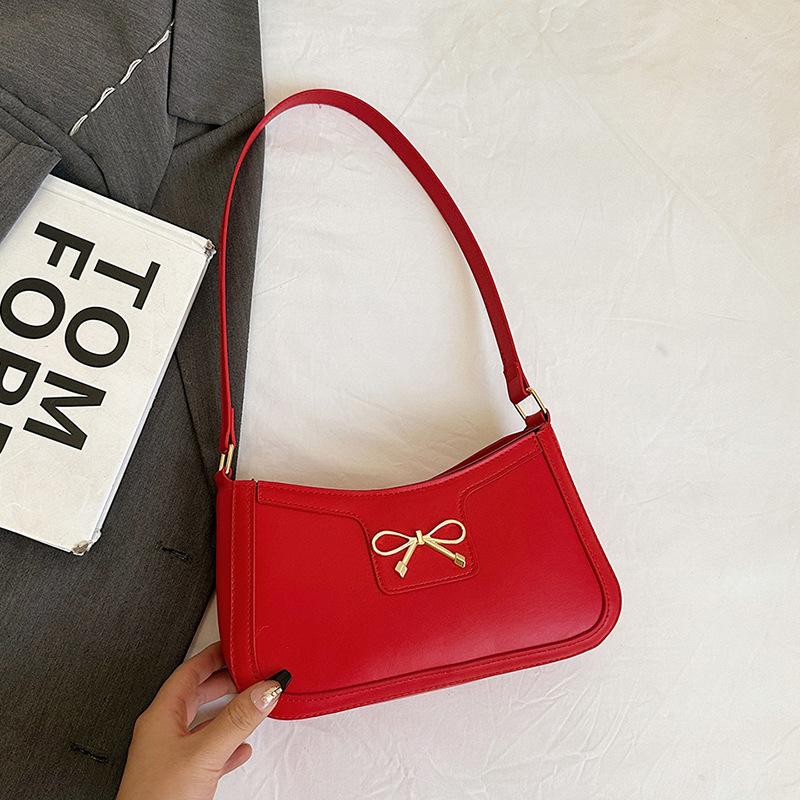 

Women s Faux Leather Bowknot Shoulder Bag, Zipper Closure Simple Commuter Crossbody Purse, Ins Style Fashion Handbag червоний