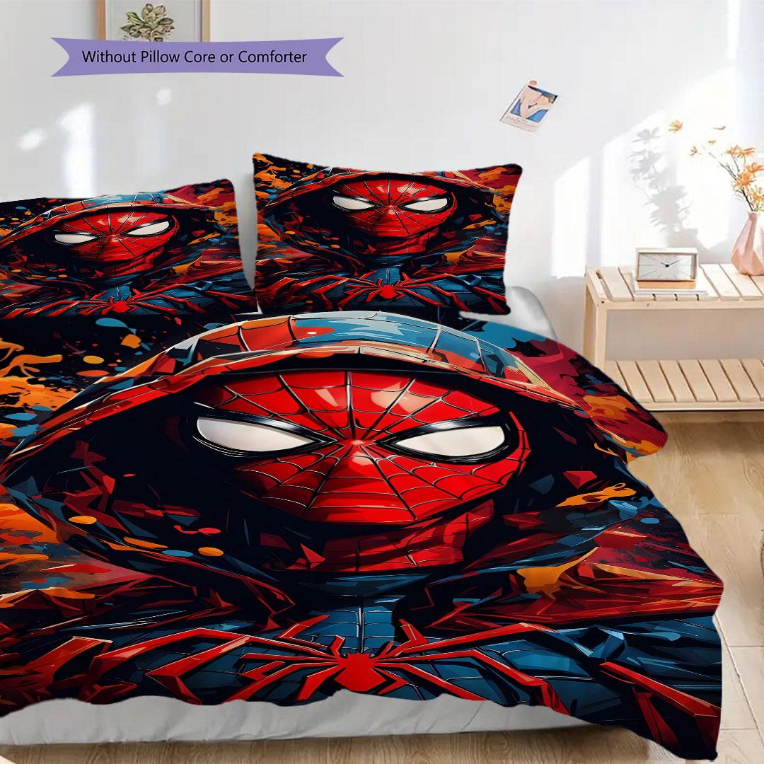 Spider-Man Superhero Series Bedroom Three-Piece Duvet Cover Bedding Set (1*Duvet Cover + 2*Pillowcase, Without Core) 135x200cm