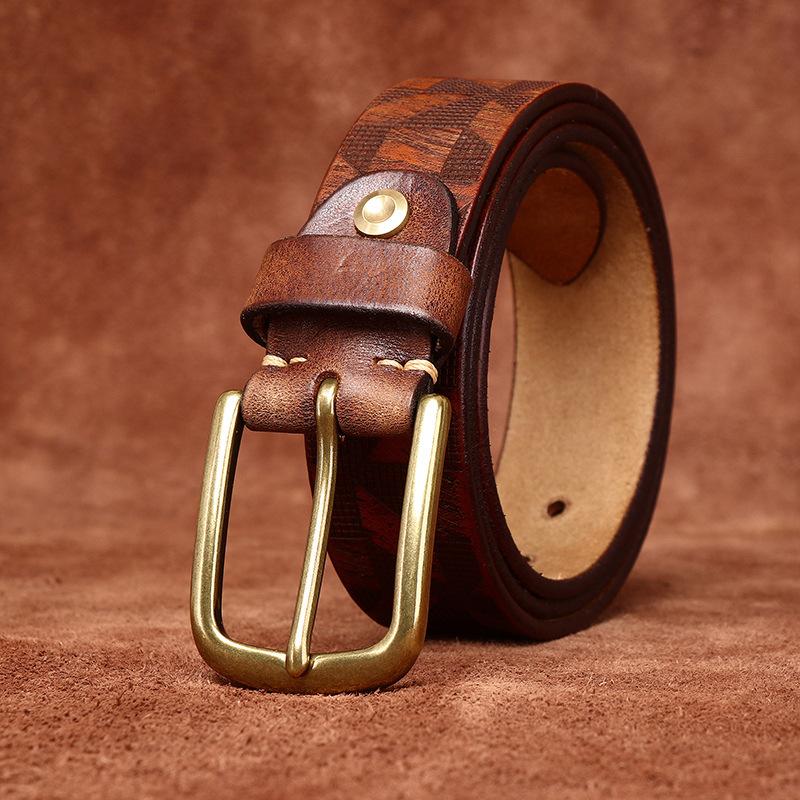 Belt Men's Diamond Laser Engraving Embossed First Layer Cowhide Leather Personality Trend Niche Casual Pin Buckle Belt