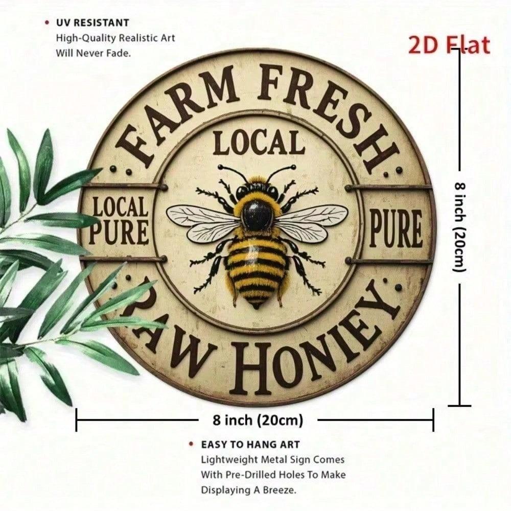 Rustic Metal Bee Wall Decor Vintage Farmhouse Honeybee Sign Iron Hanging Plaque 7.87 Inch Art for Kitchen Garage Outdoor