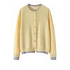 Women's Designer-Style Cashmere Cardigan: Round Neck, Color-Block, Faux Two-Piece Sweater
