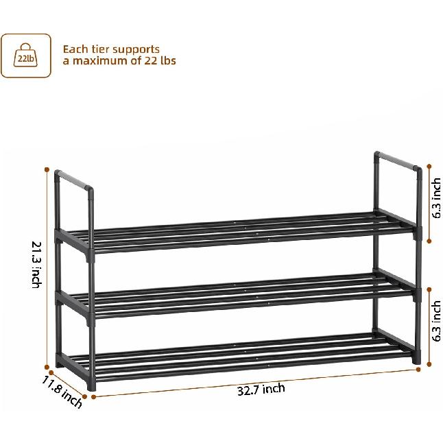 Shoe Rack, 3-Tier Shoe Organizer, Sturdy Shoe Storage Shelf, Perfect for Front Door Entrance, Closet & Entryway, Easy to Assemble, DIY Layering