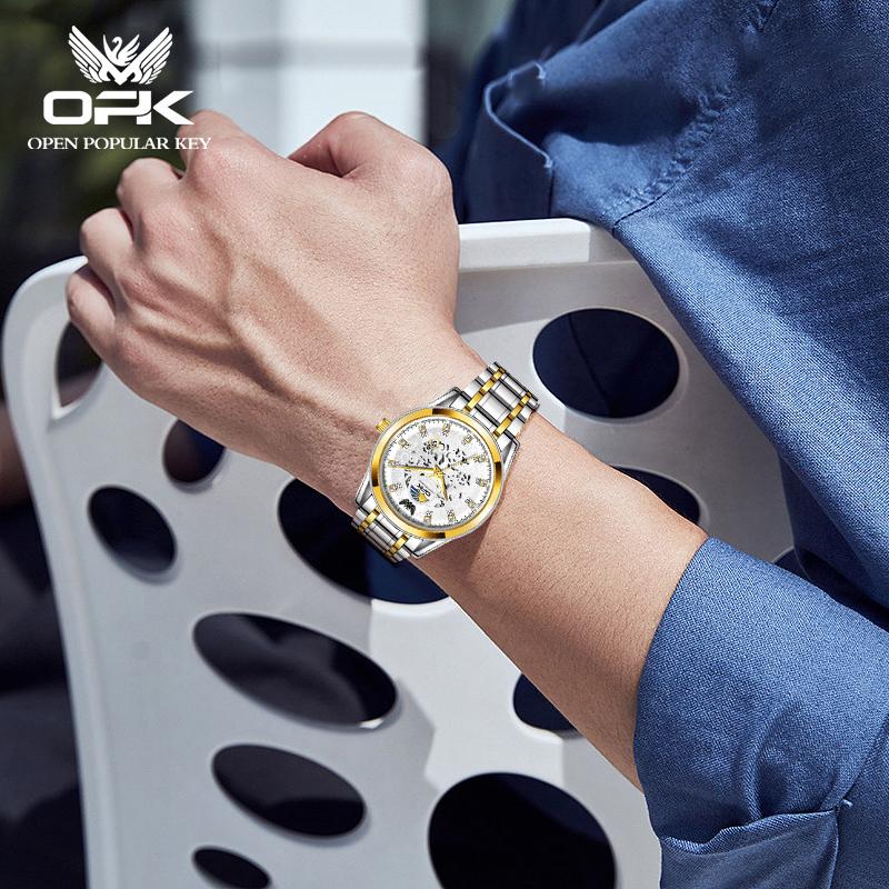 OPK 8149 Original Brand Luxury Man Watches Calendar Hollowed Waterproof Luminous Quartz Men's Business Wristwatch