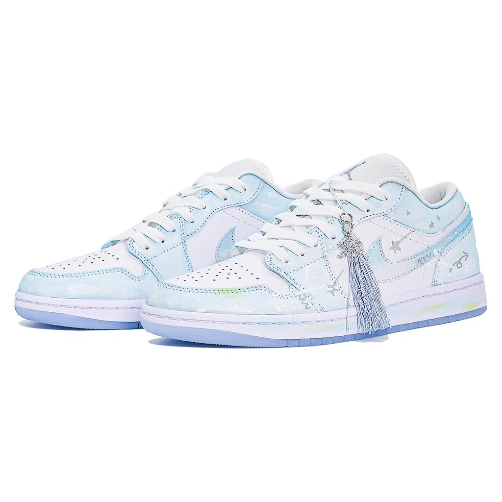 Jordan Air Jordan 1 Abrasion Resistant Low Top Vintage Basketball Shoes Unisex White Blue Gray Green DC0774-105(Team1483-GBAG)