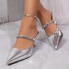 Sexy Pointed Toe Mules Slippers Women 2025 Summer Silver Glitter Chain Spike High Heel Sandals Fashion Party Dress Shoes Women
