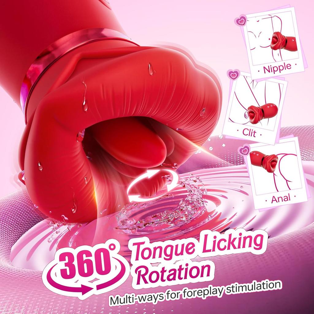 APPP Vibrator Adult Sex Toys for Women 5IN1 Mouth Sucking Vibrator Rose Sex Toy, 10 Tongue Licking Anal Clit Nipple Vibrators Female Couples Sex Toys