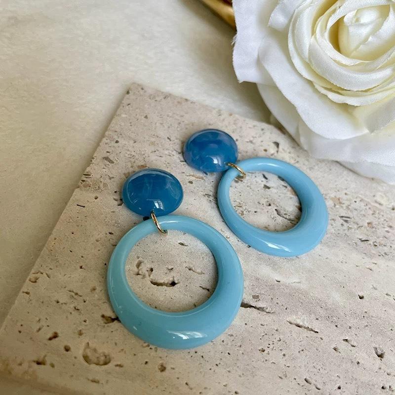 Simple temperament retro sky blue geometric large circle earrings women, new Mori circle earrings temperament earrings
