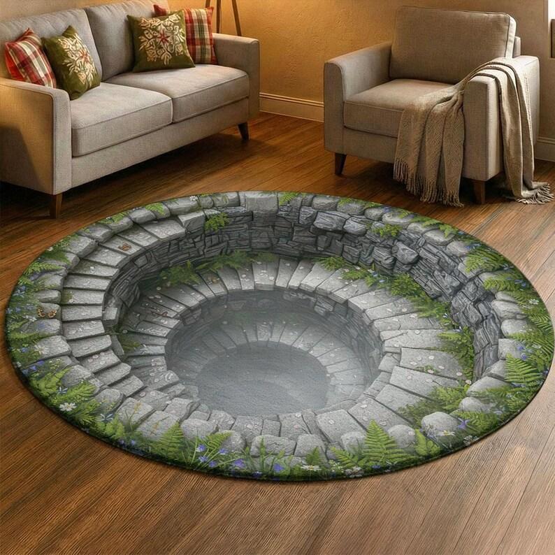 Visual Hole Round Carpet Spring Flower Bird Plant Anti Slip Door Mat Living Room Bedroom Kitchen Decoration Carpet