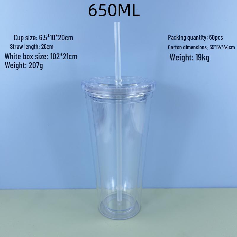 16oz Glitter Insert Double Layer Straw Cup with Lid - 450ML Transparent Solid Color