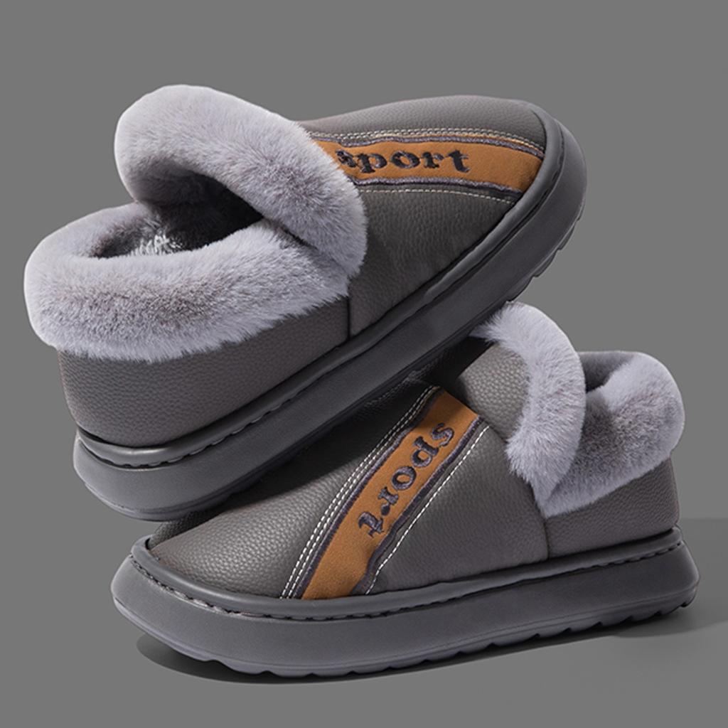 Large Size Bag and Cotton Slippers 25 New PU Waterproof Thick Bottom Non-slip Autumn and Winter Home Use Can Be Worn Outside Cotton Shoes