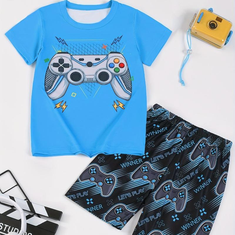 Erkek Çocuk İçin Çocuk Giyim Takımı Kısa Kollu Erkek Çocuk Şort 3D Oyun Kolu Moda Çocuk Yazlık Giysiler Çocuk Setleri