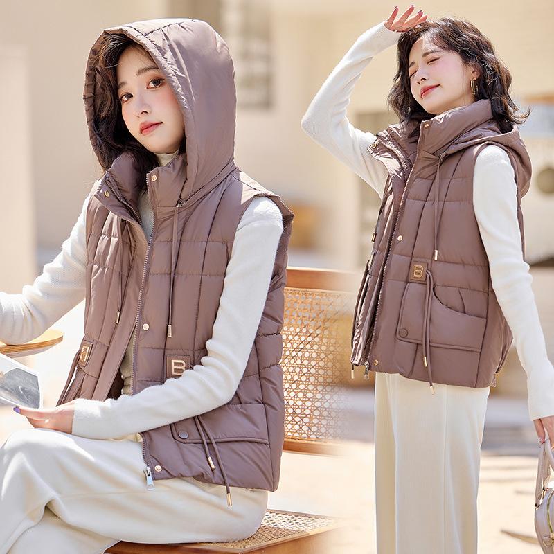 Down cotton vest vest vest new autumn and winter loose vest hooded jacket