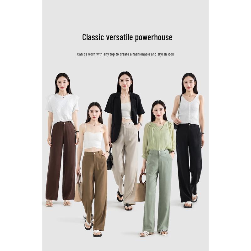 MengShuYa Women's High-Waist Tencel Linen Relaxed Straight-Leg Pants